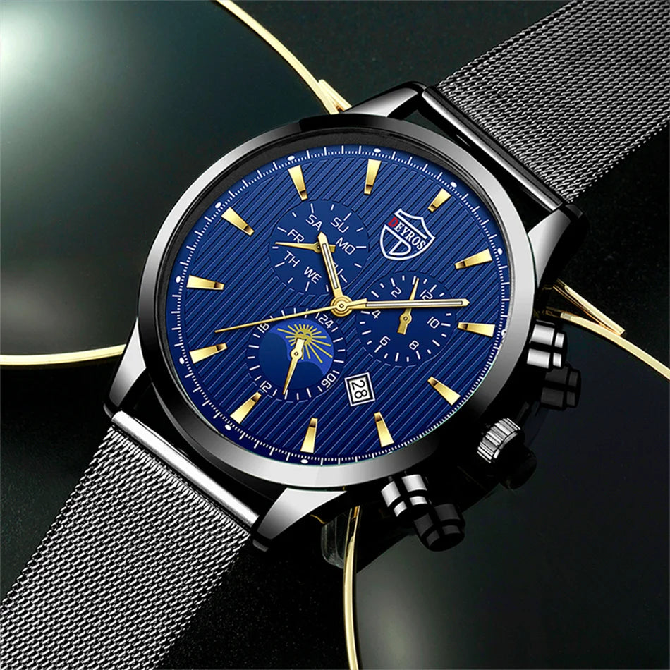 Fashion Mens Watches Luxury Stainless Steel Mesh Belt Quartz Wrist Watch Men Business Casual Leather Watch relogio masculino