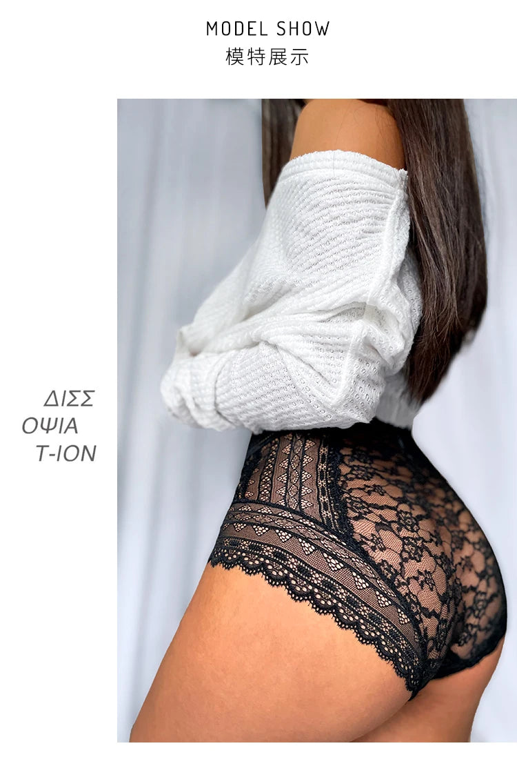 Panties Sexy Flower Embroidered Transparent Lace Women's Underwear Thin High Waist Hollow Out Panties Plus Size Seamless Briefs