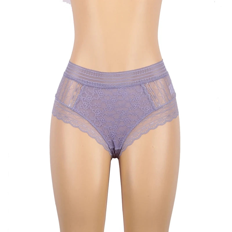 Panties Sexy Flower Embroidered Transparent Lace Women's Underwear Thin High Waist Hollow Out Panties Plus Size Seamless Briefs