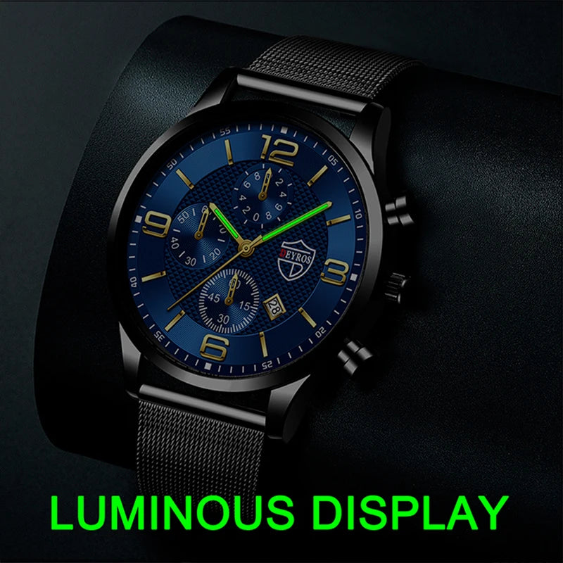 Fashion Mens Watches Luxury Stainless Steel Mesh Belt Quartz Wrist Watch Men Business Casual Leather Watch relogio masculino