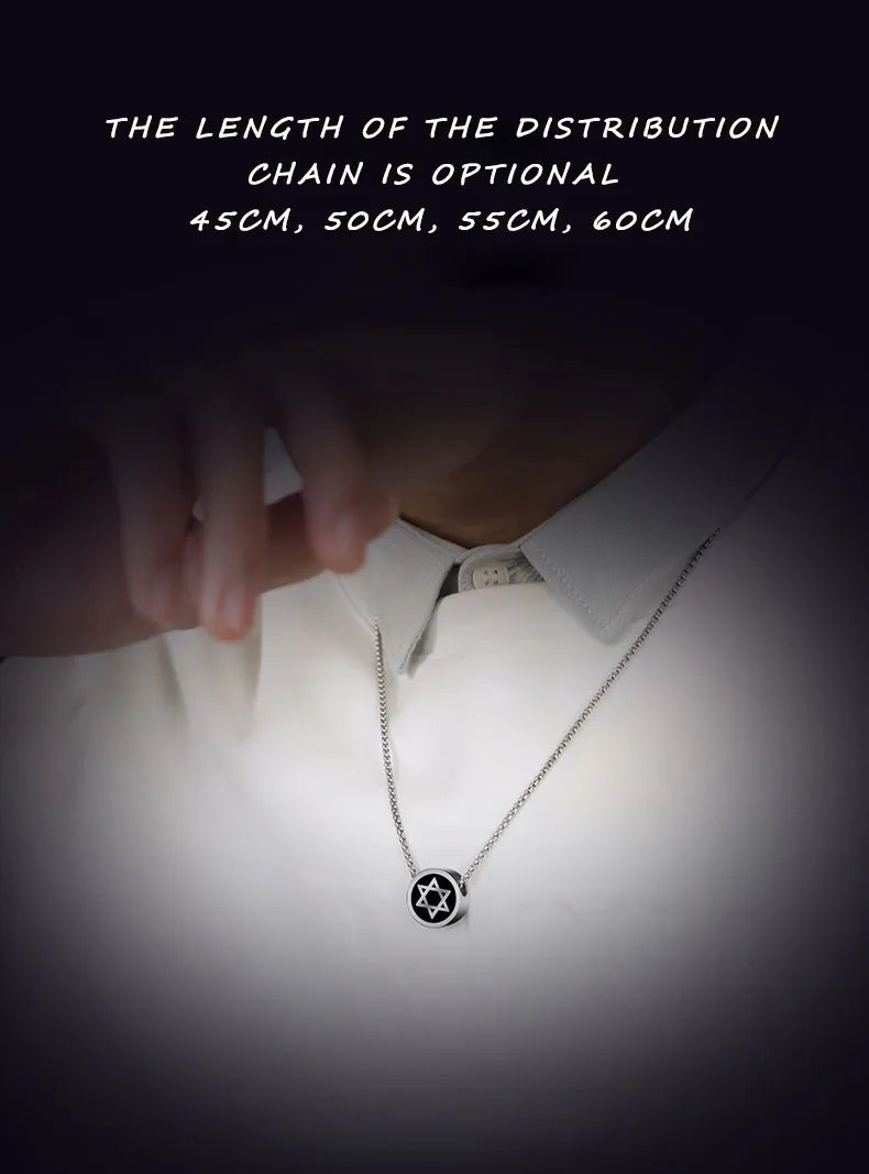 Necklaces for Men Women  Hip-Hop Personality Clavicle Chain, Six-Point Star Tungsten Couple Pendant Engraving