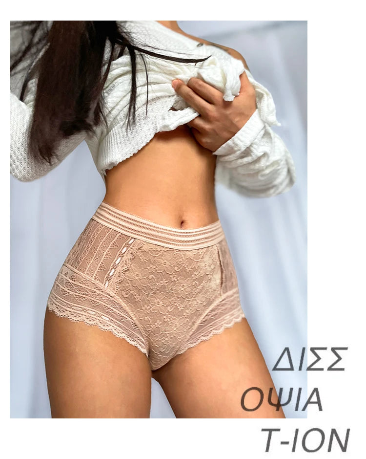 Panties Sexy Flower Embroidered Transparent Lace Women's Underwear Thin High Waist Hollow Out Panties Plus Size Seamless Briefs