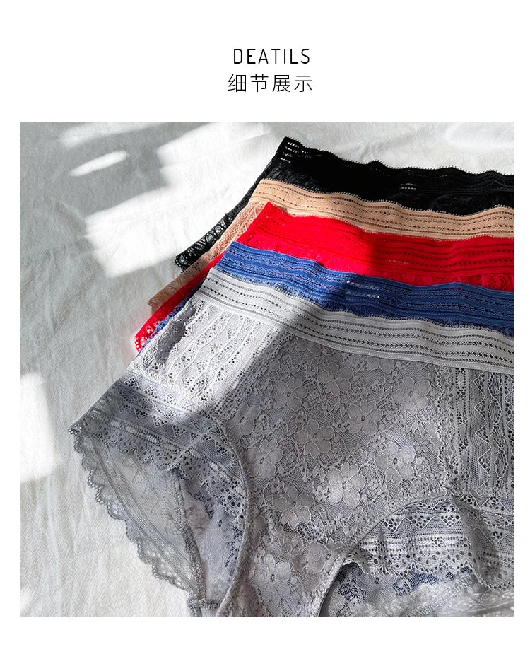 Panties Sexy Flower Embroidered Transparent Lace Women's Underwear Thin High Waist Hollow Out Panties Plus Size Seamless Briefs