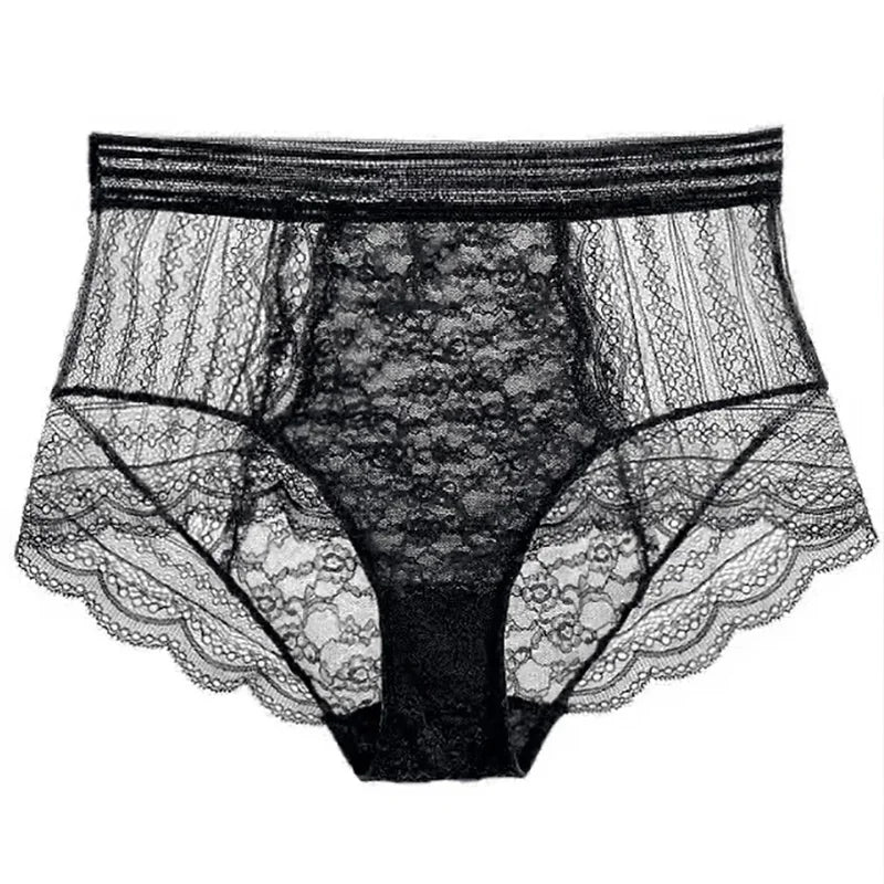 Panties Sexy Flower Embroidered Transparent Lace Women's Underwear Thin High Waist Hollow Out Panties Plus Size Seamless Briefs
