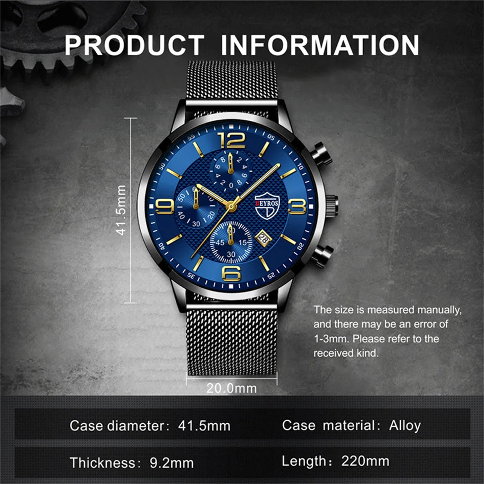 Fashion Mens Watches Luxury Stainless Steel Mesh Belt Quartz Wrist Watch Men Business Casual Leather Watch relogio masculino