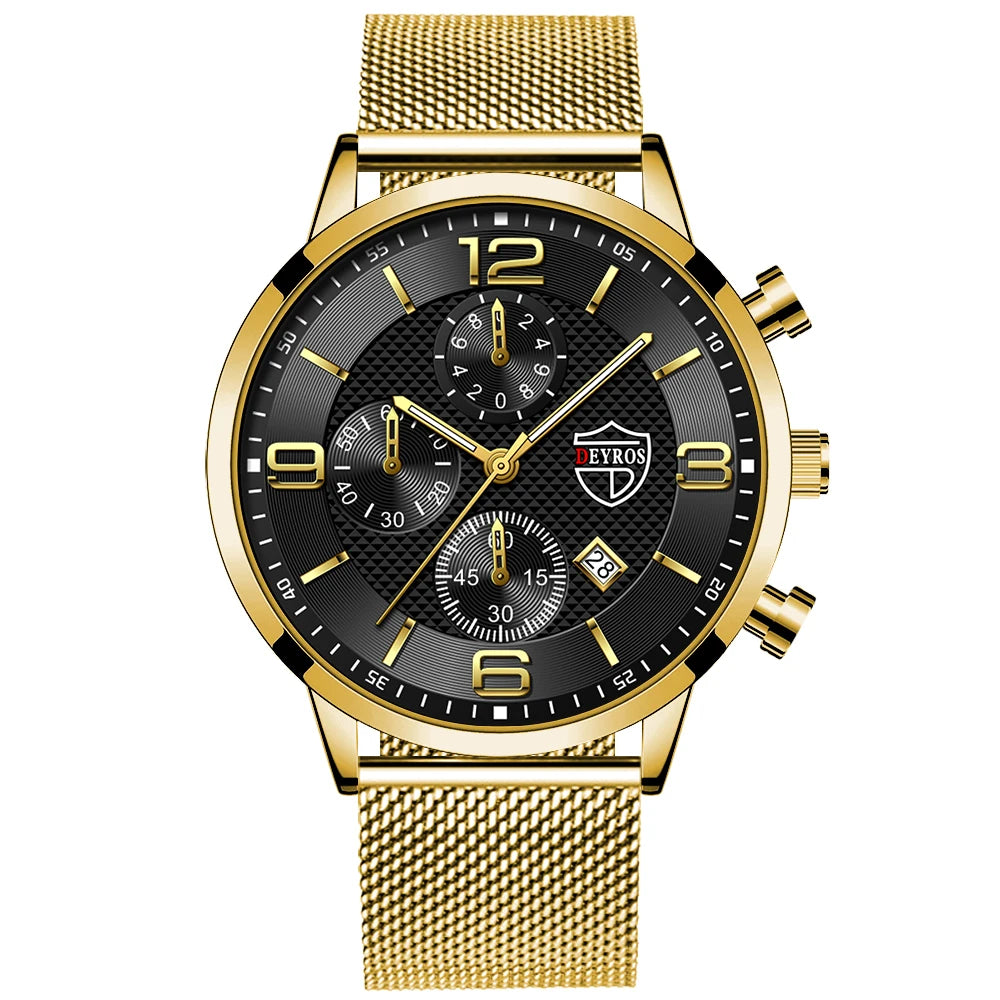 Fashion Mens Watches Luxury Stainless Steel Mesh Belt Quartz Wrist Watch Men Business Casual Leather Watch relogio masculino