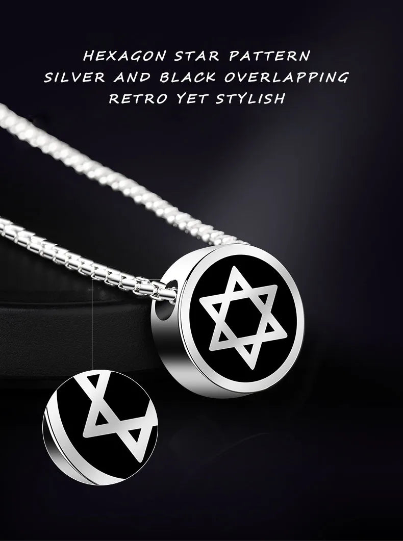 Necklaces for Men Women  Hip-Hop Personality Clavicle Chain, Six-Point Star Tungsten Couple Pendant Engraving