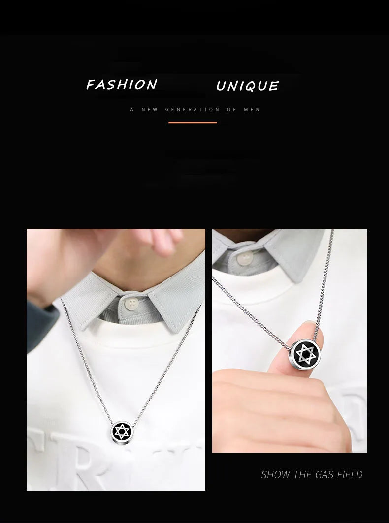 Necklaces for Men Women  Hip-Hop Personality Clavicle Chain, Six-Point Star Tungsten Couple Pendant Engraving