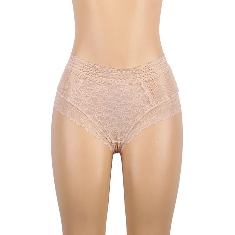 Panties Sexy Flower Embroidered Transparent Lace Women's Underwear Thin High Waist Hollow Out Panties Plus Size Seamless Briefs