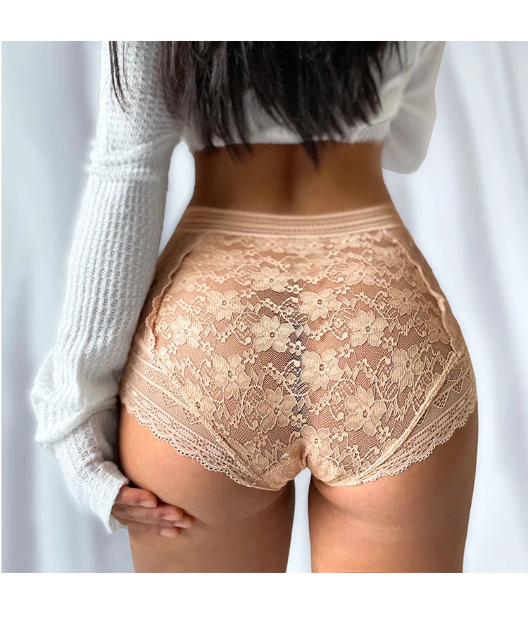 Panties Sexy Flower Embroidered Transparent Lace Women's Underwear Thin High Waist Hollow Out Panties Plus Size Seamless Briefs