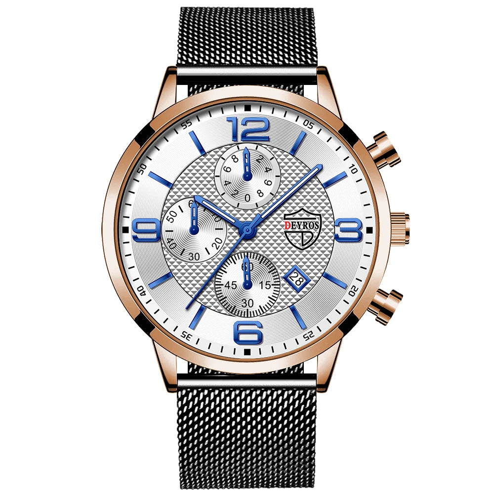 Fashion Mens Watches Luxury Stainless Steel Mesh Belt Quartz Wrist Watch Men Business Casual Leather Watch relogio masculino