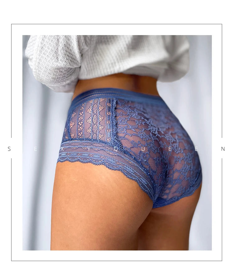Panties Sexy Flower Embroidered Transparent Lace Women's Underwear Thin High Waist Hollow Out Panties Plus Size Seamless Briefs