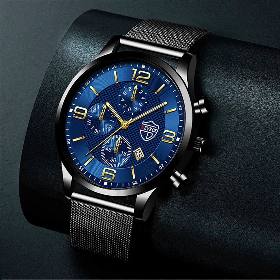 Fashion Mens Watches Luxury Stainless Steel Mesh Belt Quartz Wrist Watch Men Business Casual Leather Watch relogio masculino