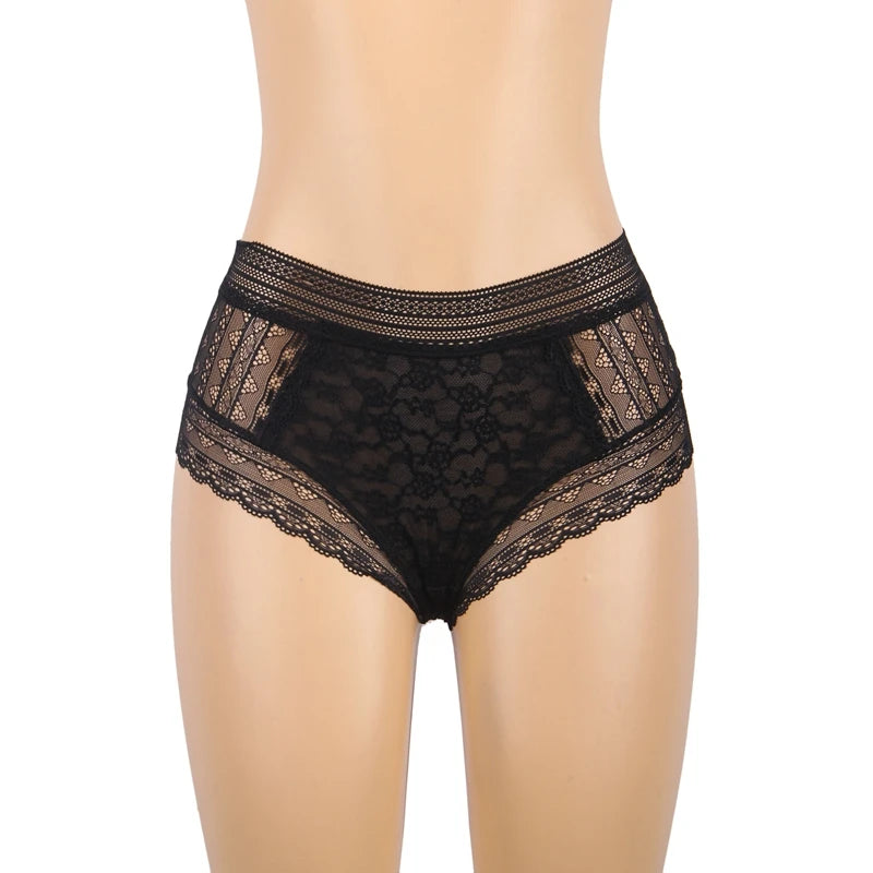 Panties Sexy Flower Embroidered Transparent Lace Women's Underwear Thin High Waist Hollow Out Panties Plus Size Seamless Briefs