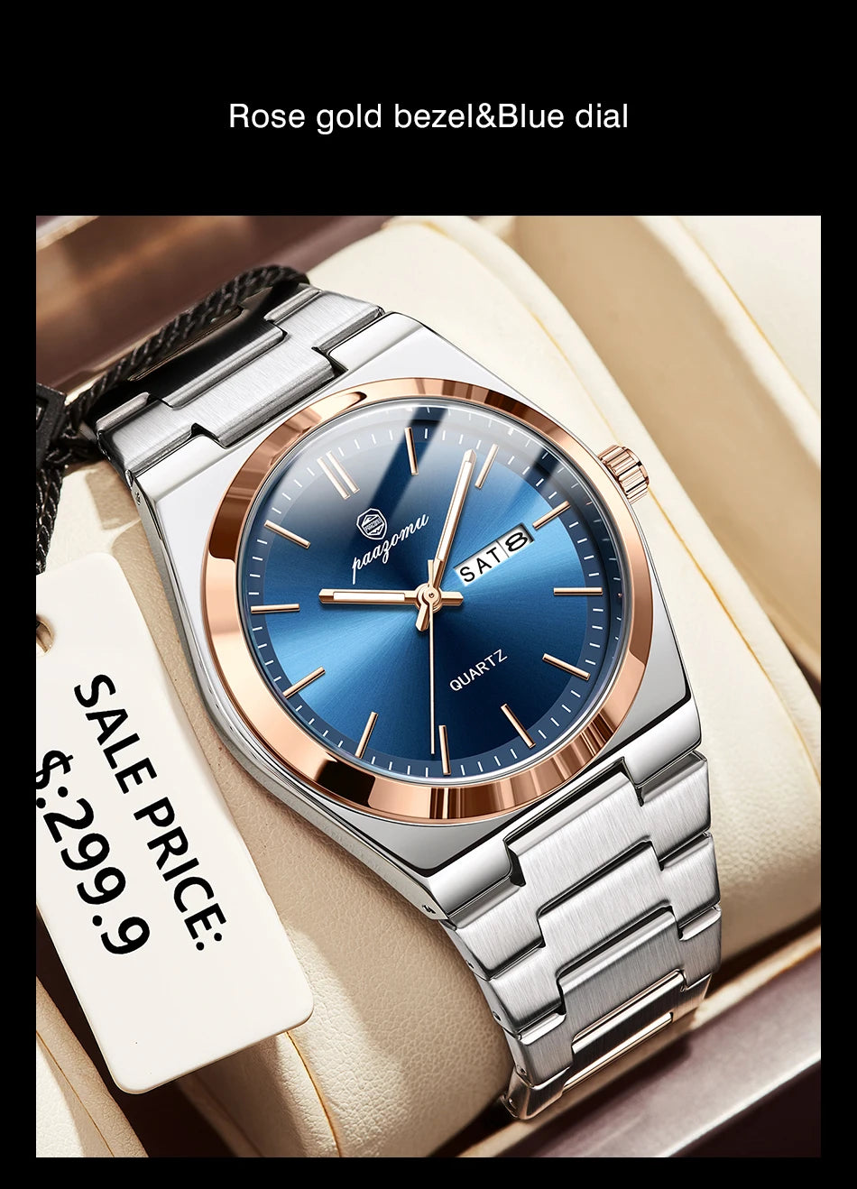 PAAZOMU Luxury Quartz Man Wristwatch Sport Men Watches Waterproof Luminous Date Week Stainless Steel Men's Watch Male Reloj+box