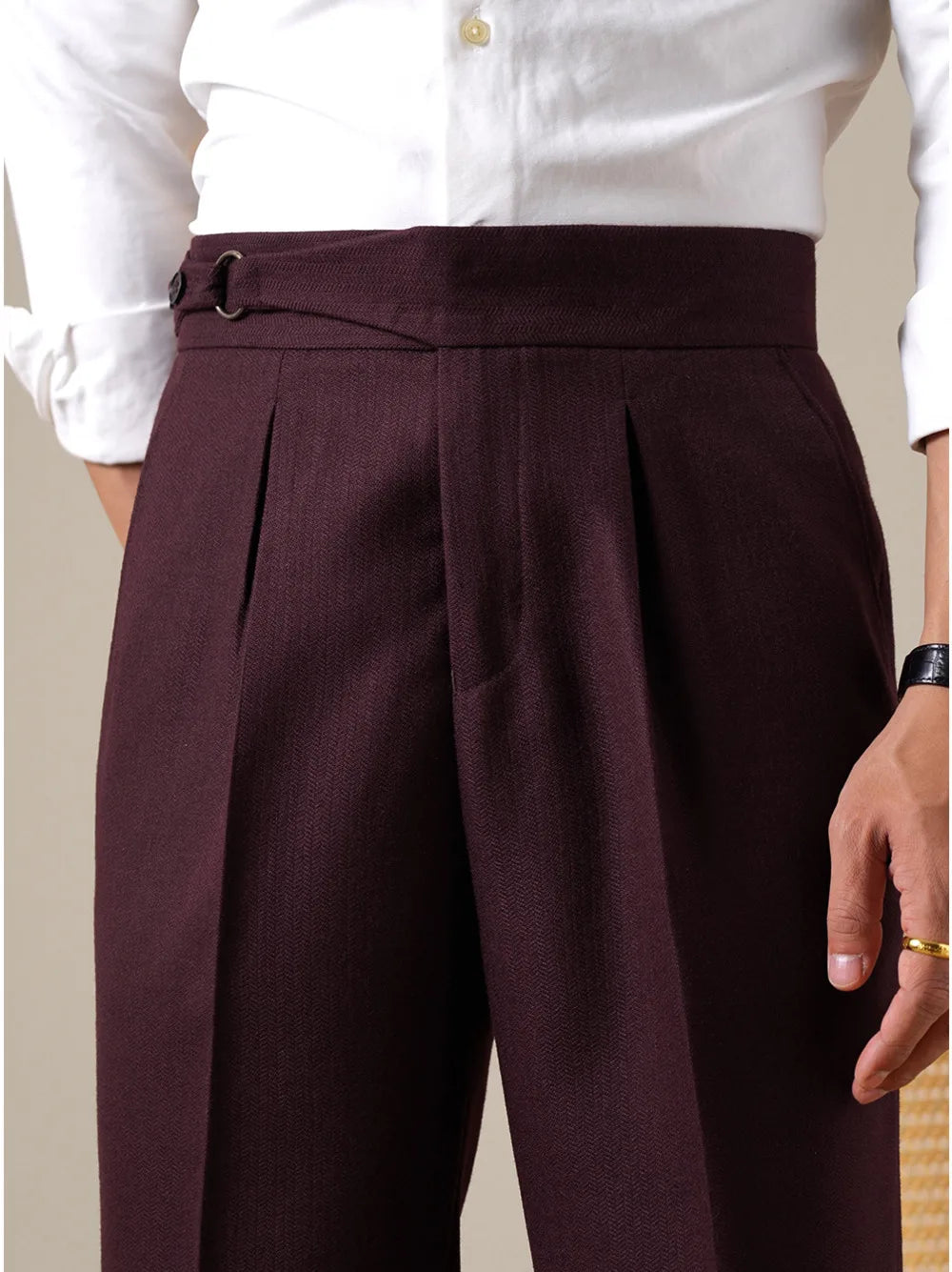 Pantalon Casual Homme Men's Casual Straight High-Waisted Single Pleat Business Suit Trousers Mens Formal Pants Social Trousers