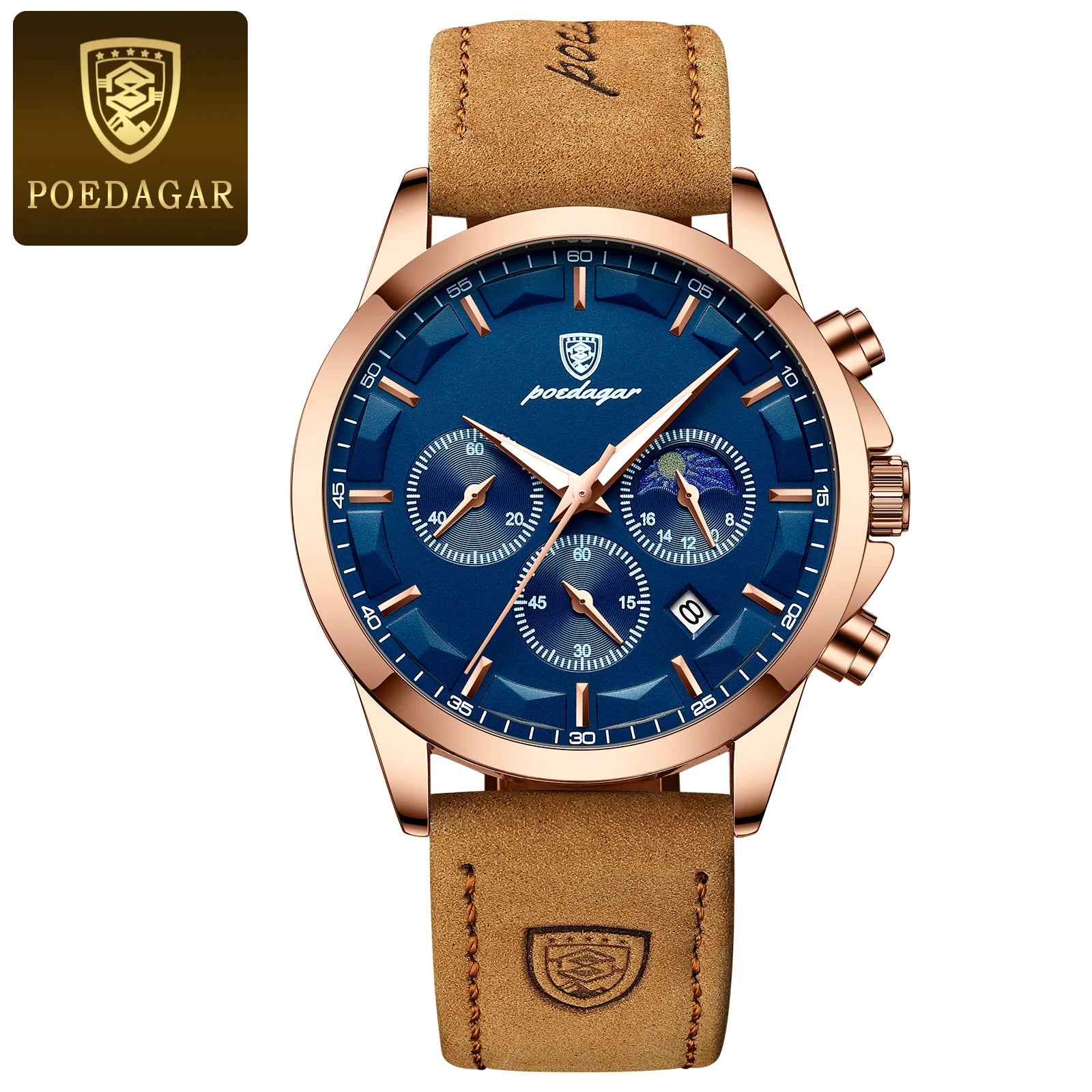 POEDAGAR Luxury Stylish Male Wristwatch Waterproof Chronograph Luminous Date Man Watch Leather Quartz Sports Men's Watches Reloj