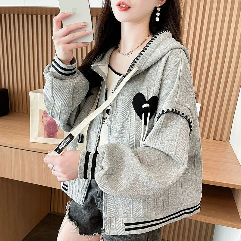 Hoodies Sweatshirt For Women With Zipper Y2k Vintage Matching New In Essential Nice Color Apricot Woman Hooded Tops Full Zip Up