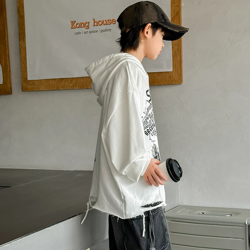 Hoodie Kids Boys 2024 Autumn Teenager Clothes Kids Casual Cotton Hooded Sweatshirt Tops Costume 5 6 7 8 9 10 11 12 13 14 Years