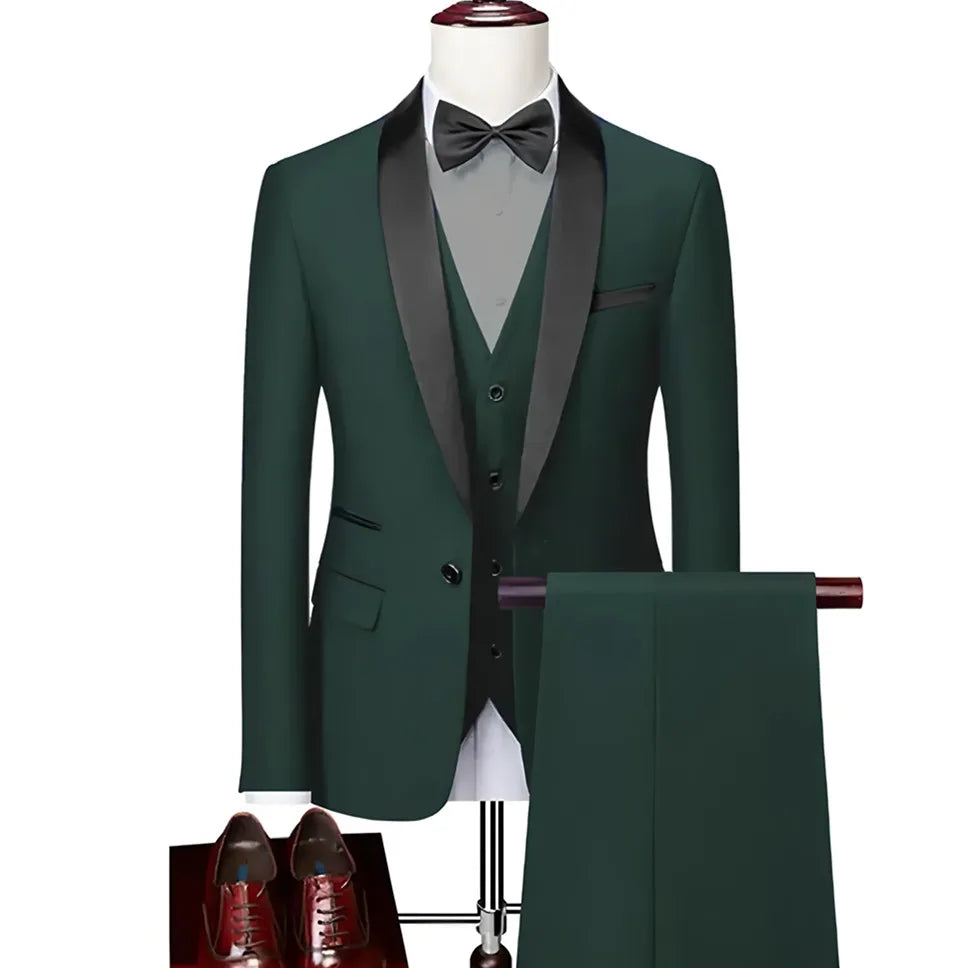 High-end Brand Formal Business Mens Suit Three-piece Groom Wedding Dress Solid Color Suit