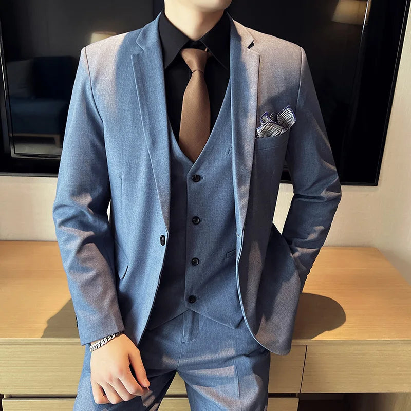 High quality fashion business (suit + vest + trousers) British style men's casual boutique handsome three-piece set