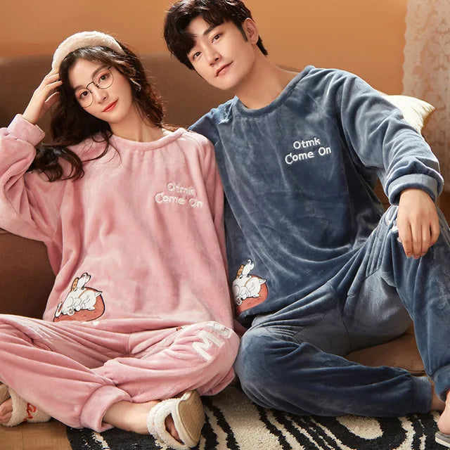 Couples Pajamas Sets Women Men Winter Thicken Pyjamas Sleepwear Cartoon Dinosaur Korean Lovers Homewear Soft Warm Pijama Hoodies