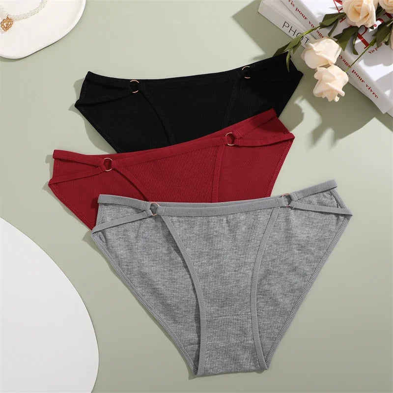 3PCS Women's Panties Sexy Breathable Underwear Comfortable Lingerie Cotton Striped Briefs Fashion Cozy Underpants Sale
