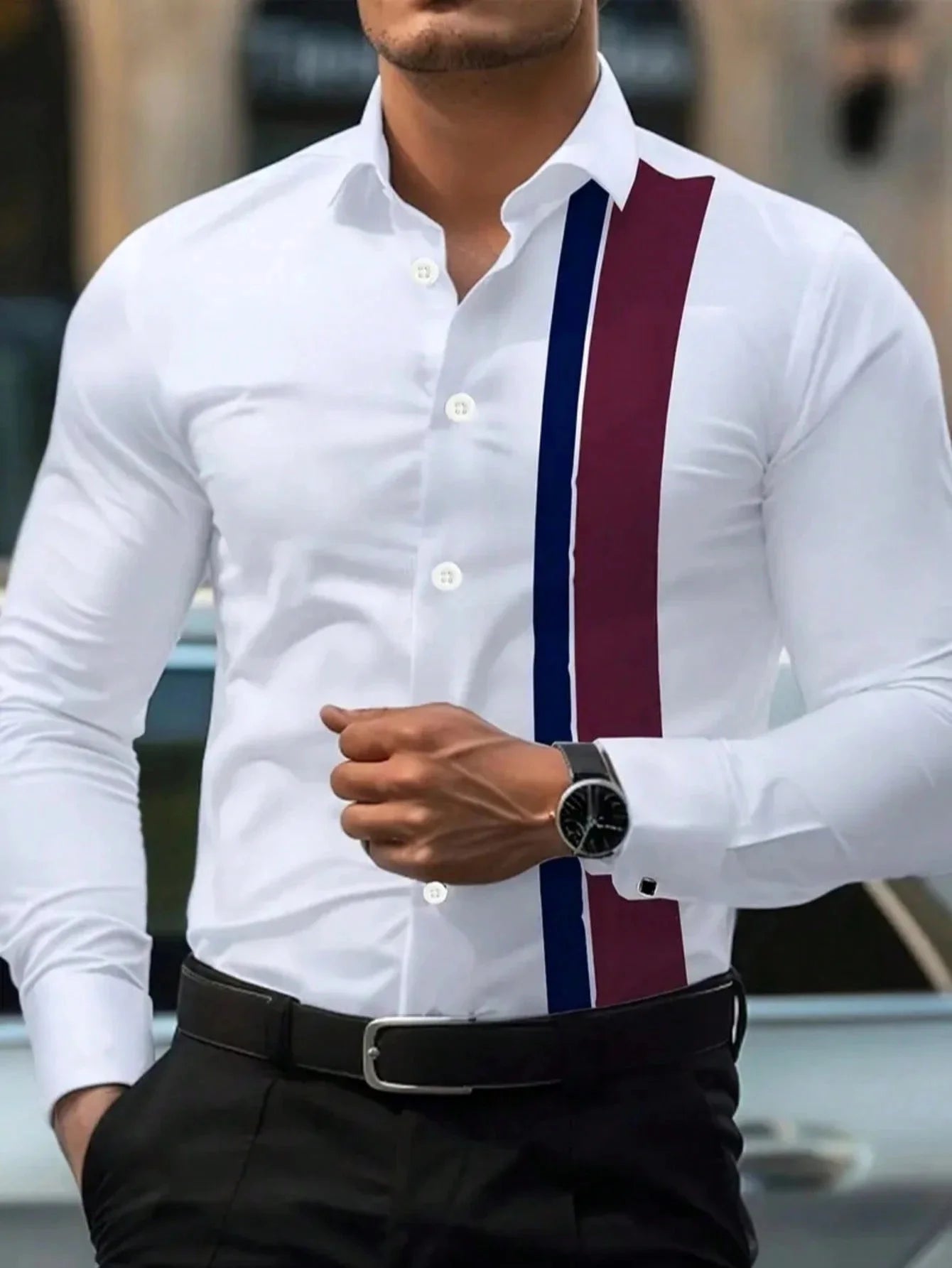 Men's Professional Long Sleeve Button-Down Dress Shirt - Versatile Office & Evening Wear