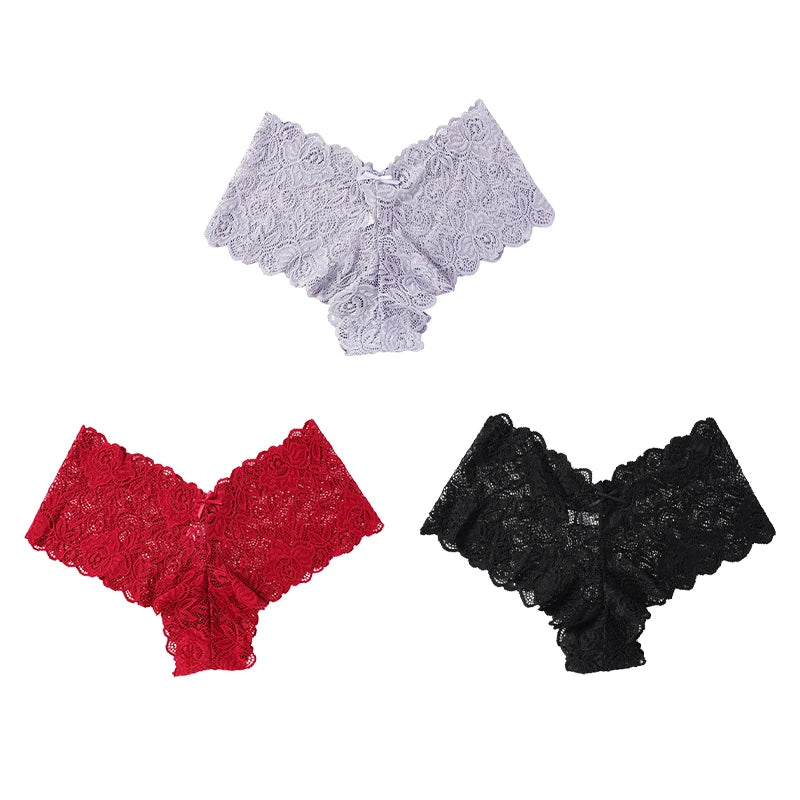 3pcs Sexy Lace Transparent Panties Women Briefs Low Waist Soft Lingerie Comfortable Female Underwear Girls Intimates Panties