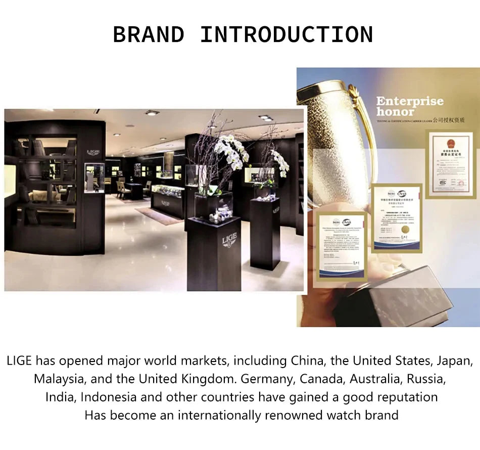 LIGE New Luxury Business Men Wristwatch Chronograph Waterproof Luminous Calendar Watch For Men Square Quartz Men's Watches Reloj