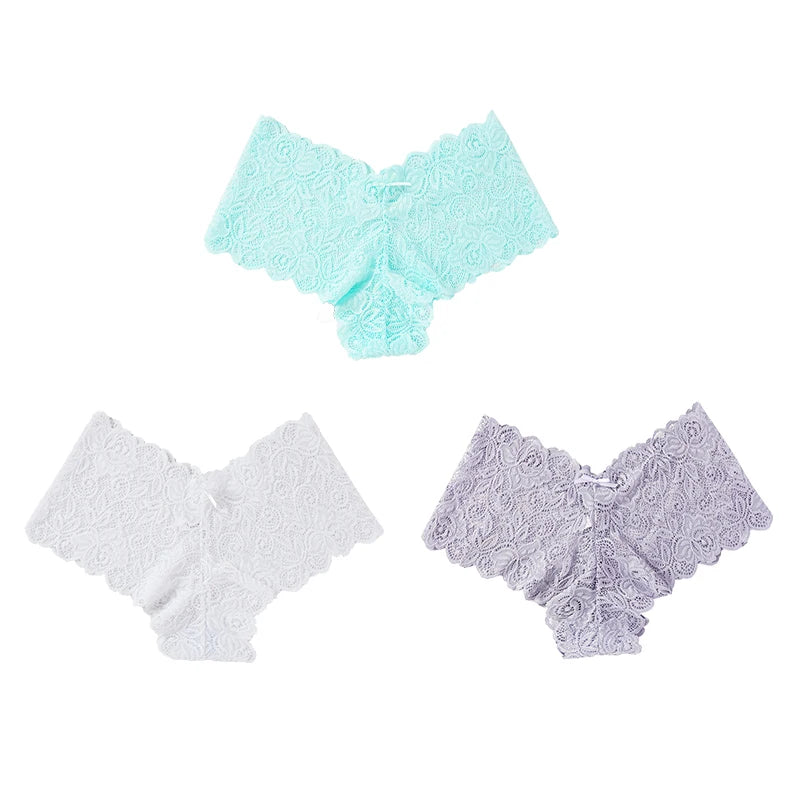 3pcs Sexy Lace Transparent Panties Women Briefs Low Waist Soft Lingerie Comfortable Female Underwear Girls Intimates Panties