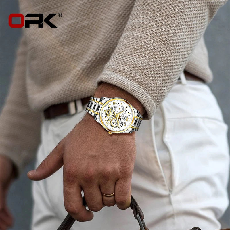 OPK8135 Men's Watch, Steel Band with Night Glow Waterproof