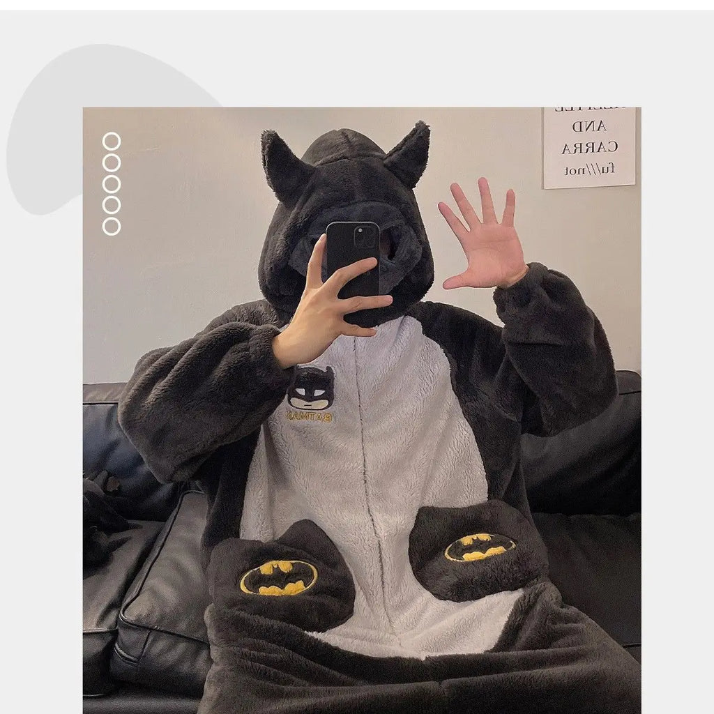DC Cartoon Anime Batman Pajamas for Men and Women, Autumn and Winter Fashion, Creative and Stylish Casual Homewear Jumpsuit