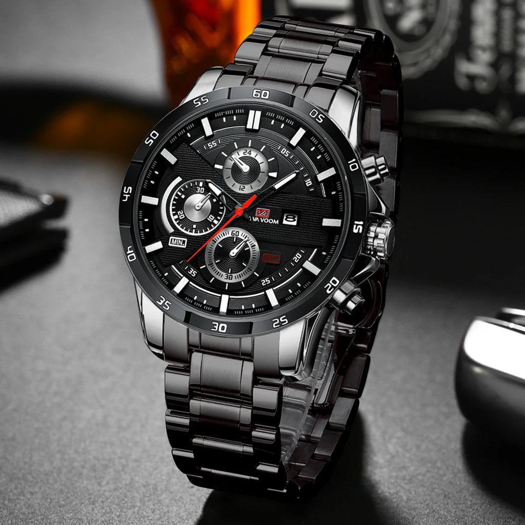 Top Men Watch Sports Style 46mm Large Leather Racing Style Casual Fashion Original Black Rose Gold Calendar Quartz Watch Relogio