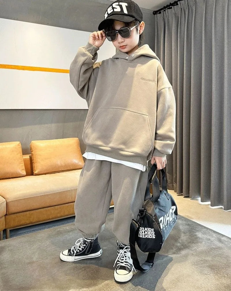 Hoodies Set Solid Color Men's Children's Sets Child Boys Kids Clothes 8 10 12 Year Old Boy Elementary Student Suit Autumn Winter