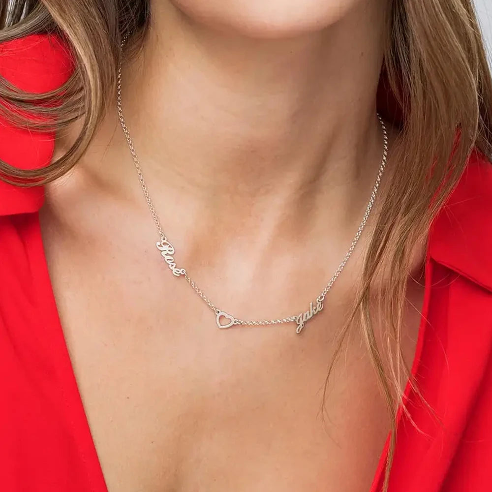 Lemegeton Customized Name Necklace Custom Multiple Name Pendant Stainless Steel Jewelry for Women Girl Personalized Family Gifts