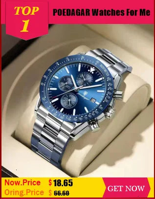 POEDAGAR Watch For Men Top Luxury Quartz Business Stainless Steel Waterproof Night Light Dating Male Watches Reloj Hombre