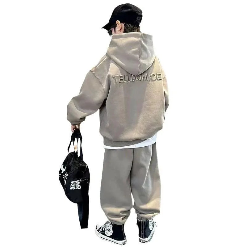 Hoodies Set Solid Color Men's Children's Sets Child Boys Kids Clothes 8 10 12 Year Old Boy Elementary Student Suit Autumn Winter