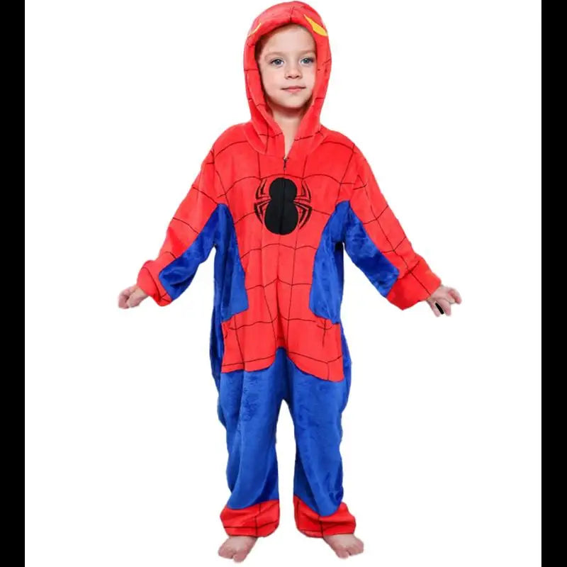 Spiderman Plush Pajamas Bodysuit Superhero Cosplay Costume Zipper Jumpsuits Warm Boys Girls Homewear Pyjamas Halloween Sleepwear