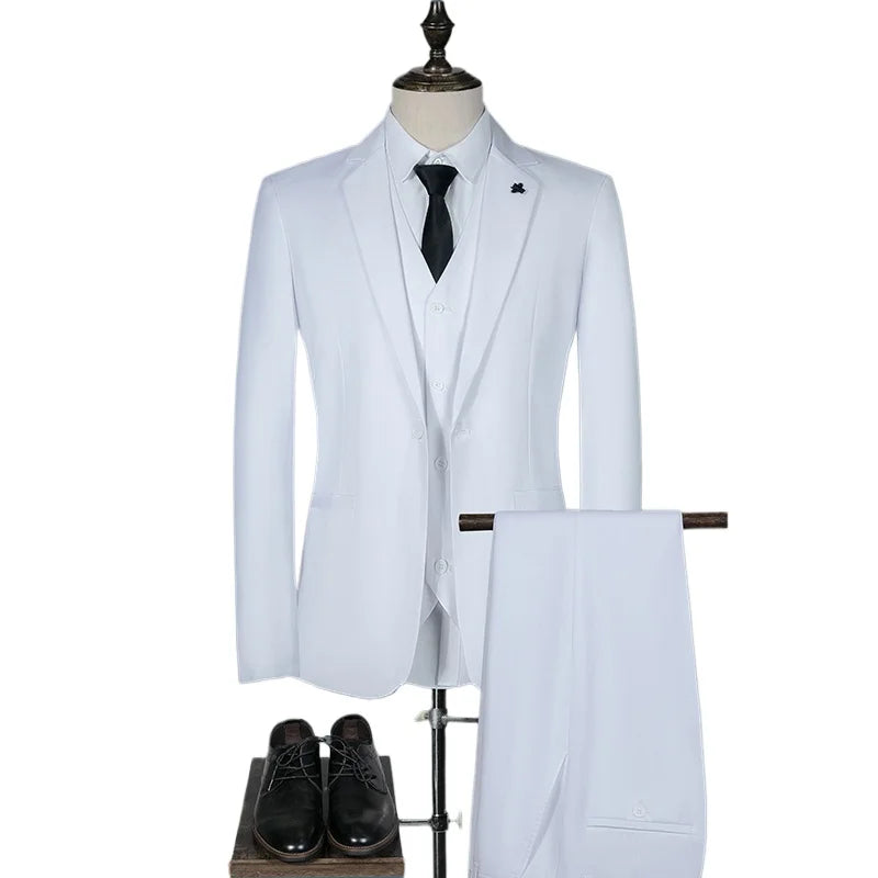 Suit (Blazer+Vest+Pants) Men Fashionable Business Formal Wear Trendy Professional Wedding Best Man Korean-style High Formal Suit