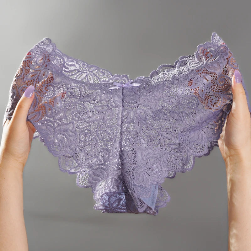 3pcs Sexy Lace Transparent Panties Women Briefs Low Waist Soft Lingerie Comfortable Female Underwear Girls Intimates Panties