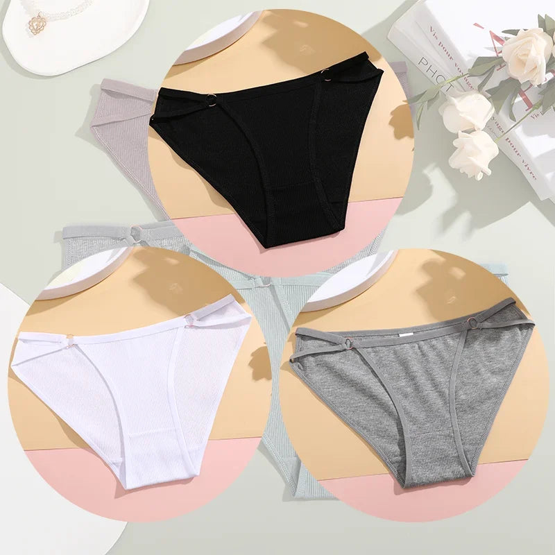 3PCS Women's Panties Sexy Breathable Underwear Comfortable Lingerie Cotton Striped Briefs Fashion Cozy Underpants Sale