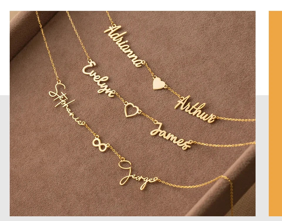 Lemegeton Customized Name Necklace Custom Multiple Name Pendant Stainless Steel Jewelry for Women Girl Personalized Family Gifts
