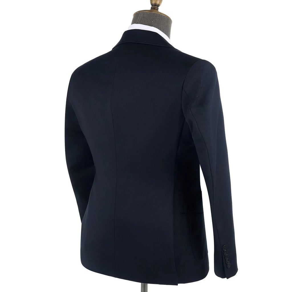 2025 Men Suits Navy Blue Black Stripe with Patch Pocket Meeting Wedding Daily Use Blazer Vest Pants 3 Pieces Set