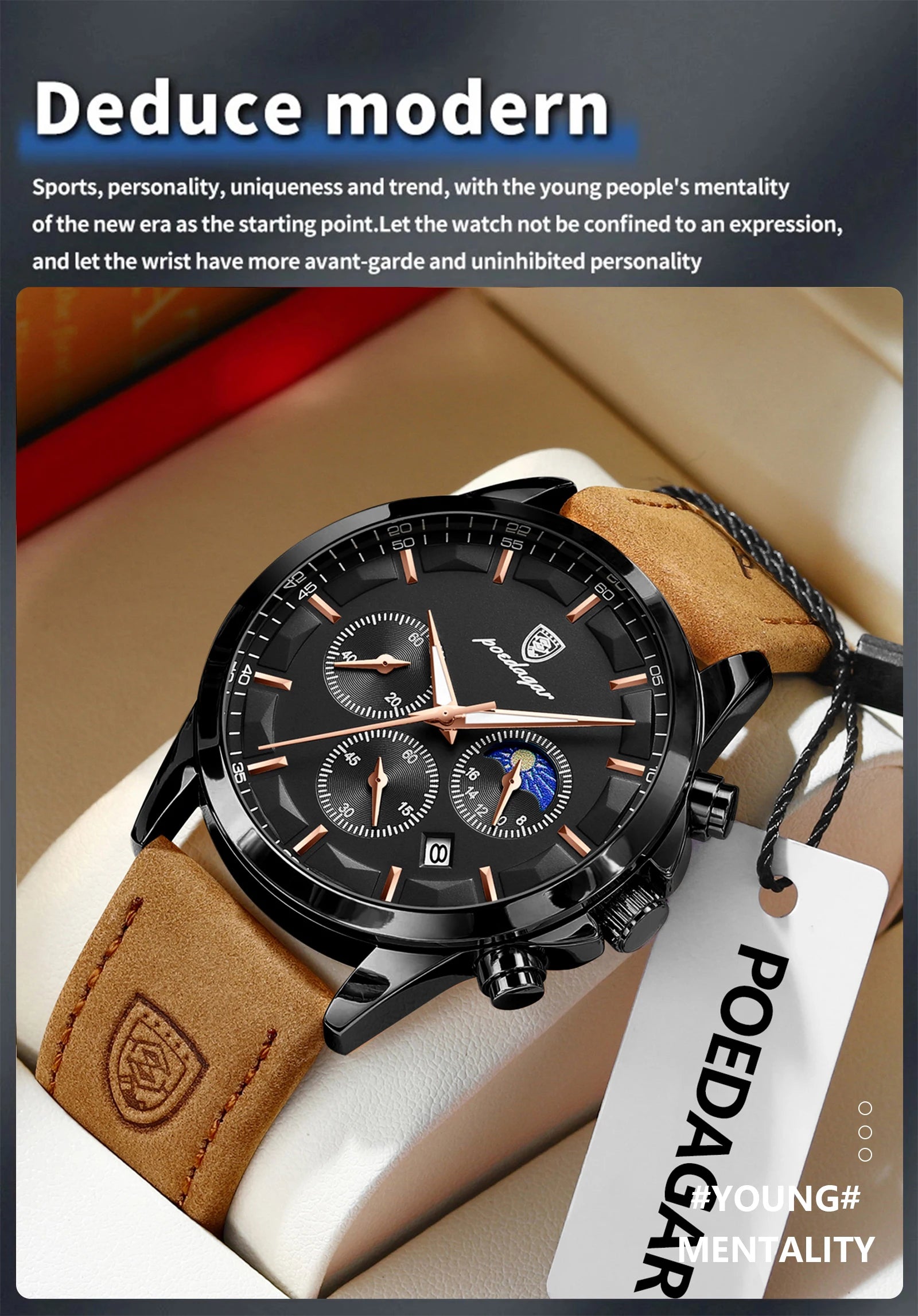 POEDAGAR Luxury Stylish Male Wristwatch Waterproof Chronograph Luminous Date Man Watch Leather Quartz Sports Men's Watches Reloj