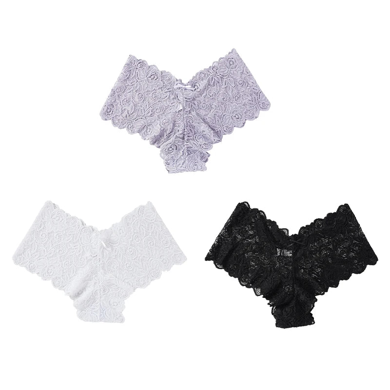 3pcs Sexy Lace Transparent Panties Women Briefs Low Waist Soft Lingerie Comfortable Female Underwear Girls Intimates Panties
