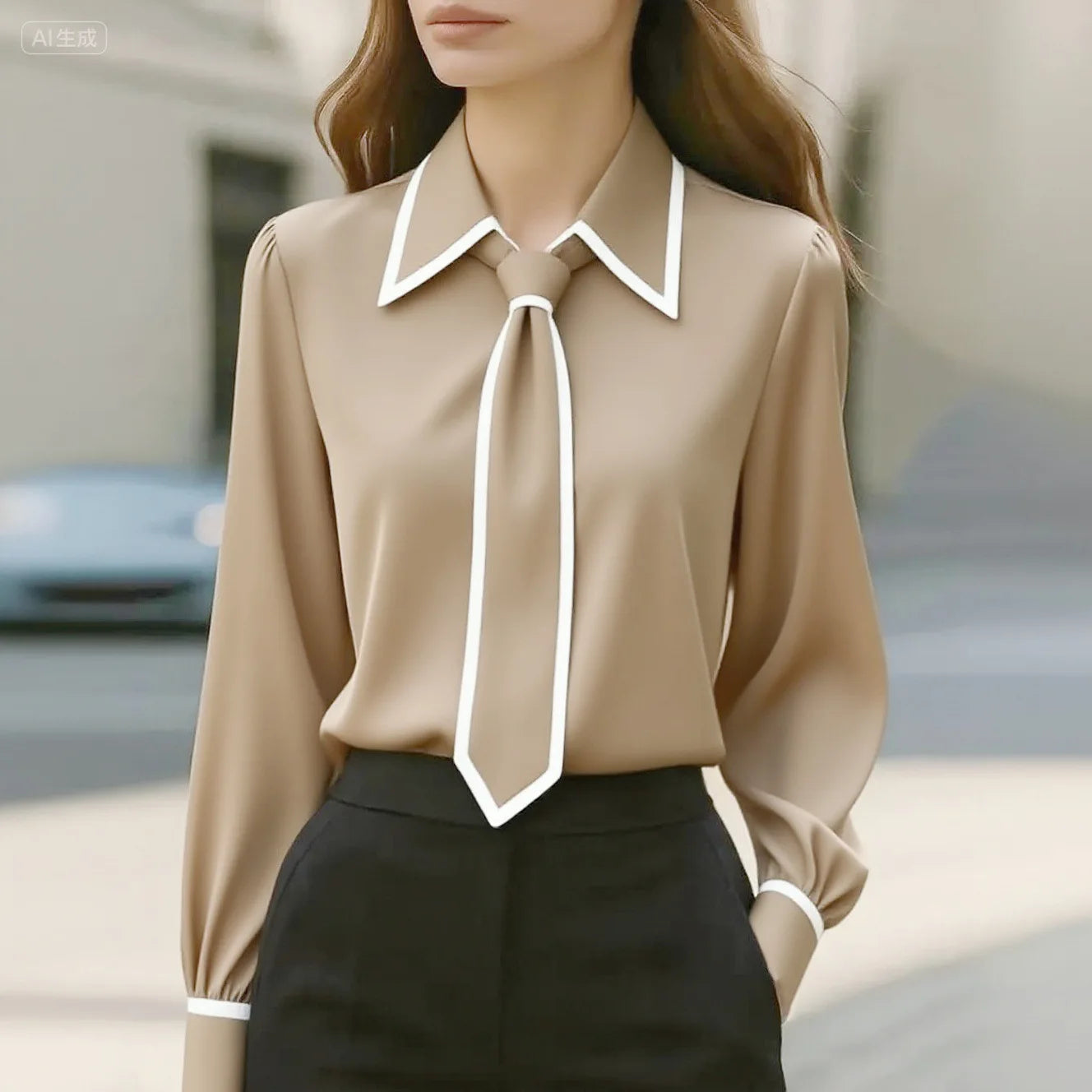 Women's Shirt Formal Bow Tie Long-sleeved Office Lady Shirt Women Fashionable Solid Color Autumn Shirt Blouses White Tops