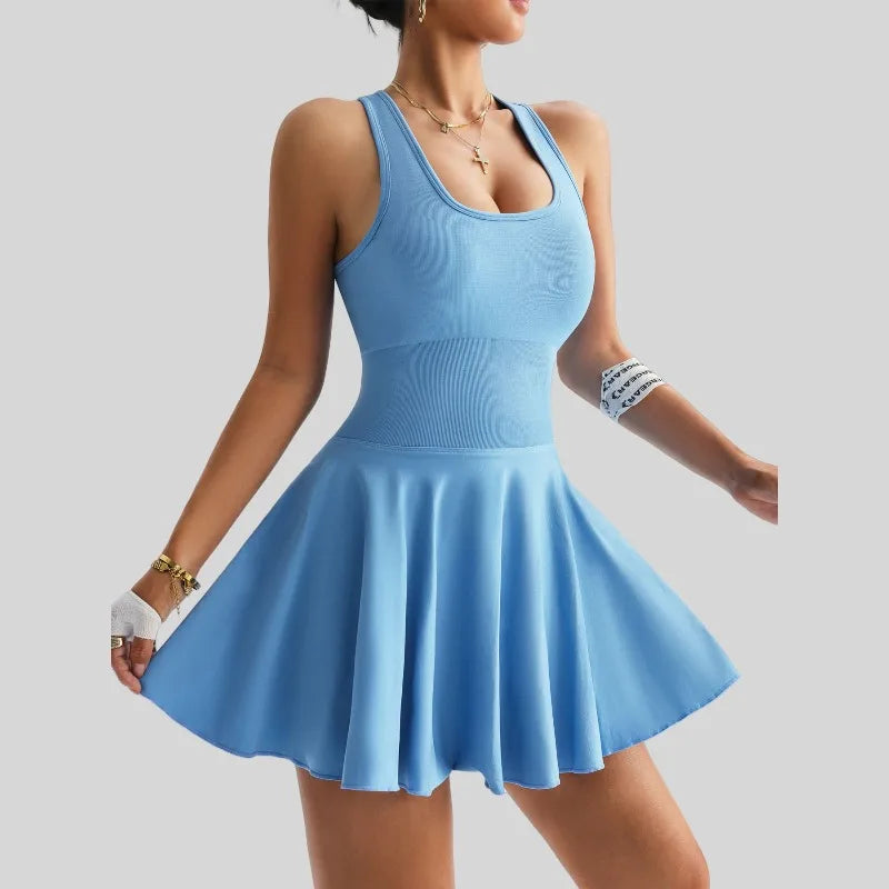 Womens Anti-Slip Sexy Back Tennis Skirt Built-in Shorts with Pockets Lined Yoga SportsWear Gym Workout Fashion Dress