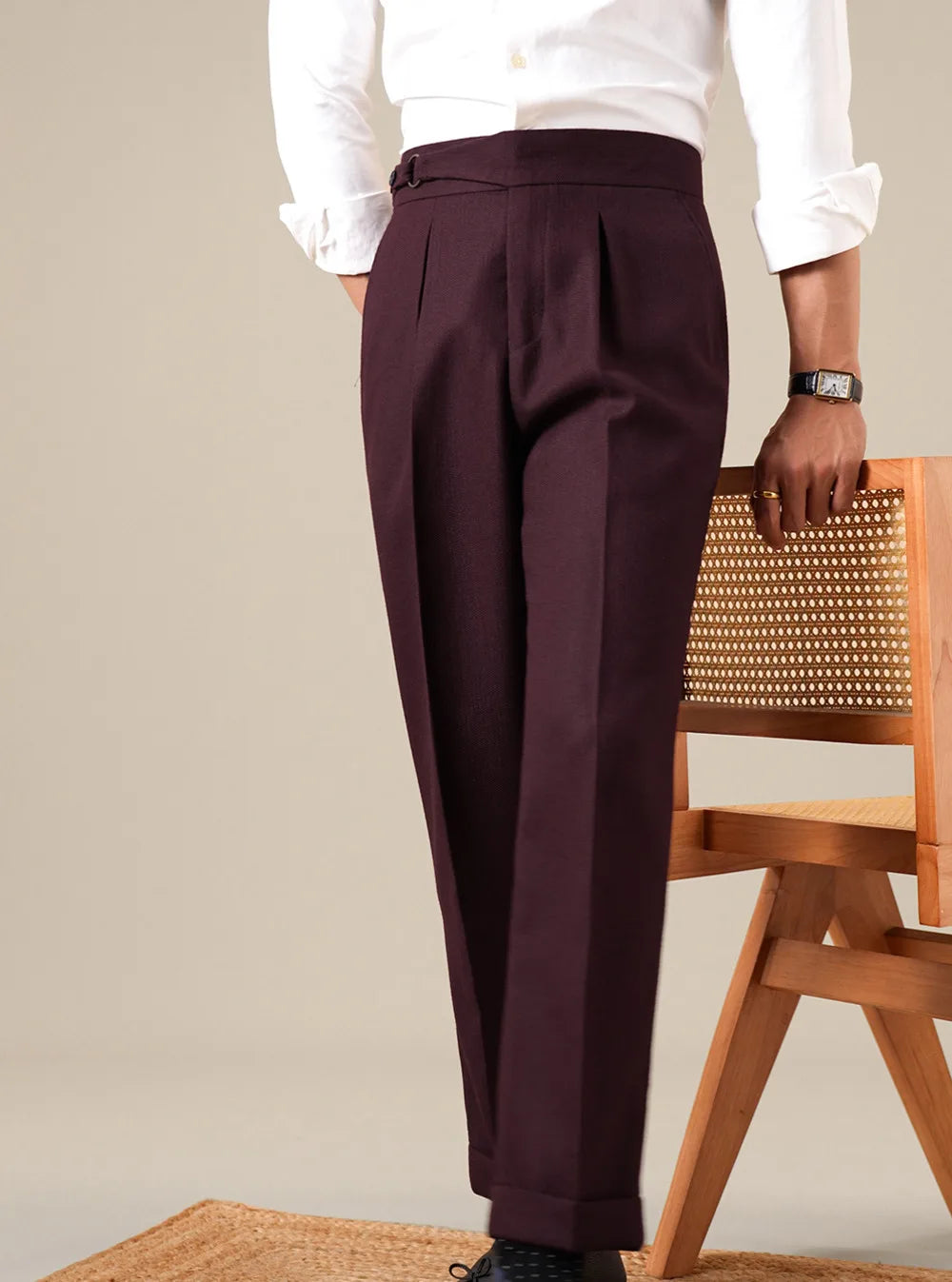 Pantalon Casual Homme Men's Casual Straight High-Waisted Single Pleat Business Suit Trousers Mens Formal Pants Social Trousers