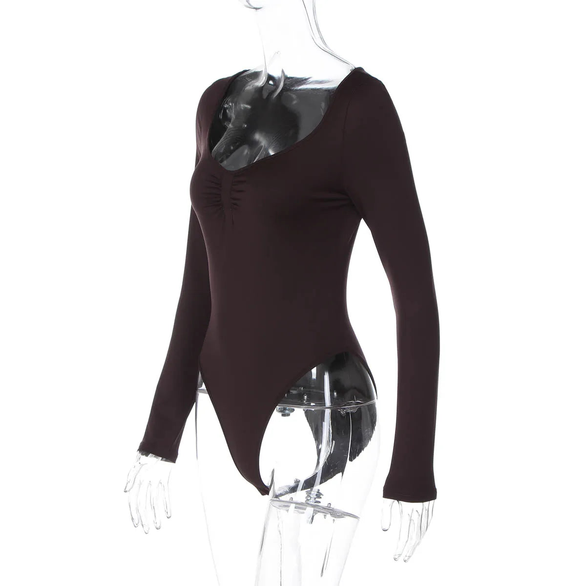 Dulzura O-Neck Long Sleeve Shirring Slim Bodysuit Women'S Solid Casual Versatile Romper Party Club Street Autumn Winter Clothes